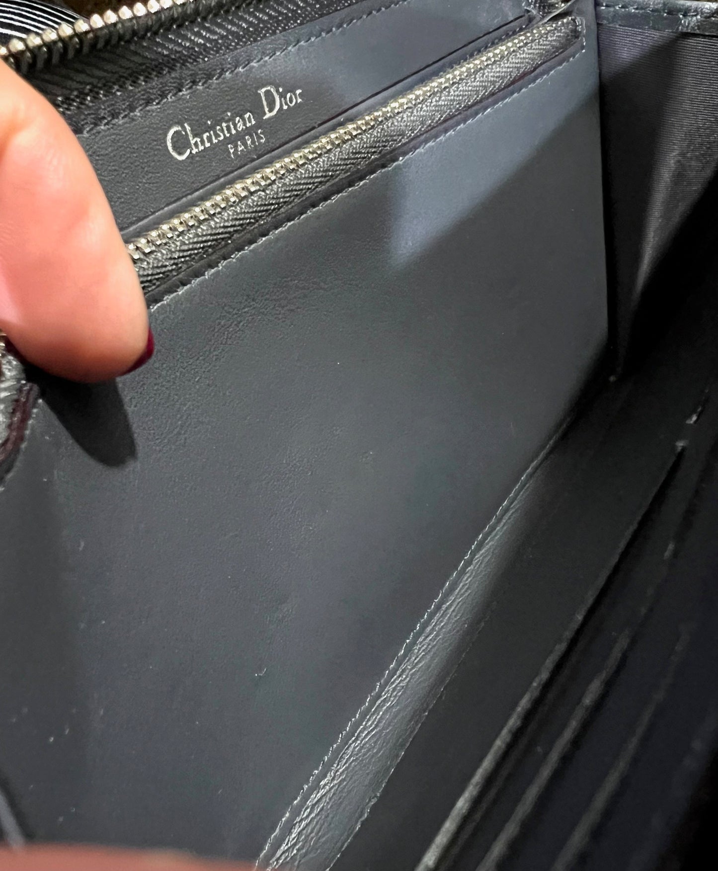 
                  
                    Christian Dior Lady Dior Metallic Blue Grained Leather Zip Around Wallet
                  
                