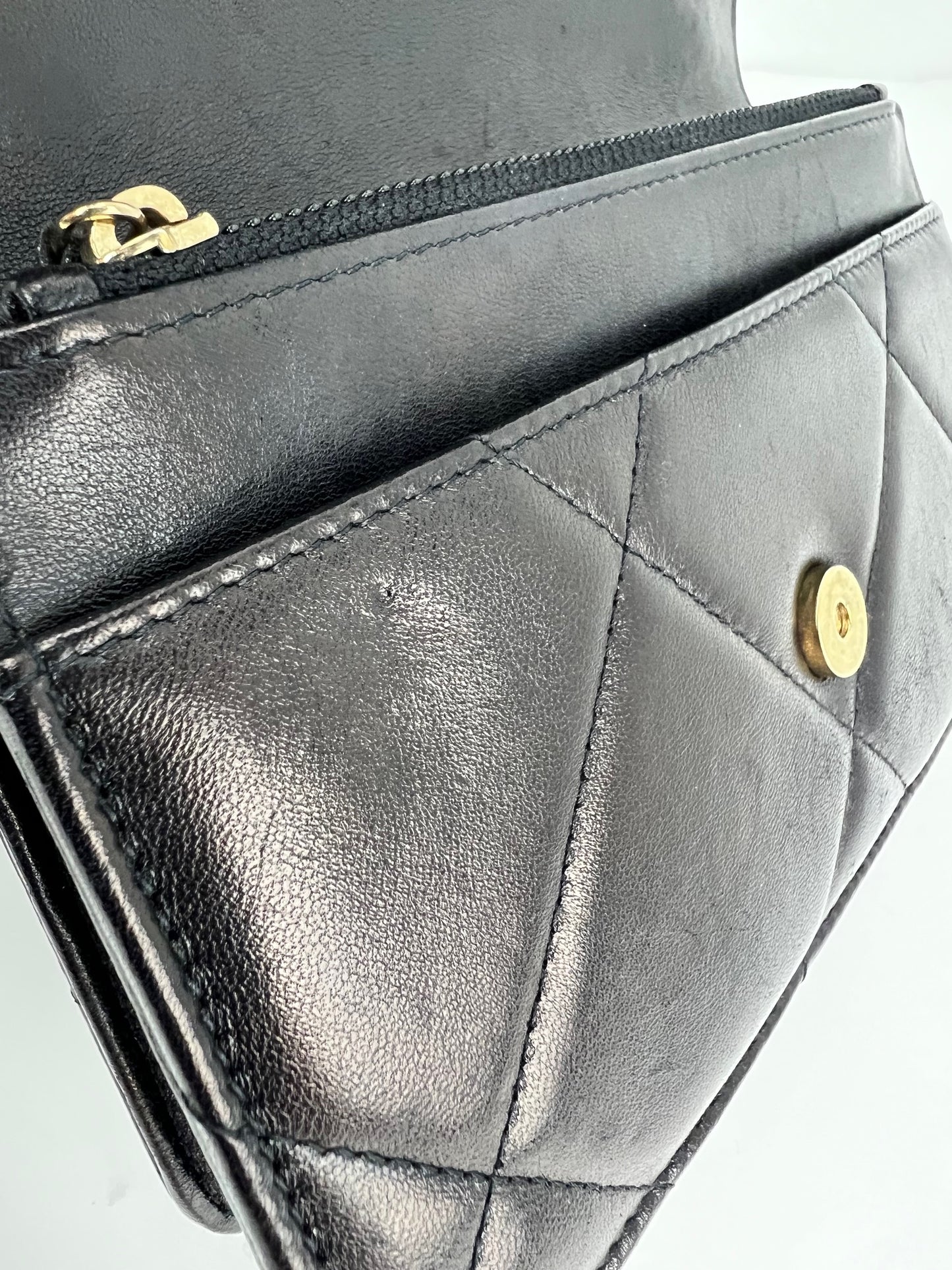 
                  
                    Chanel Lambskin Quilted Chanel 19 Wallet on a Chain Black Bag
                  
                