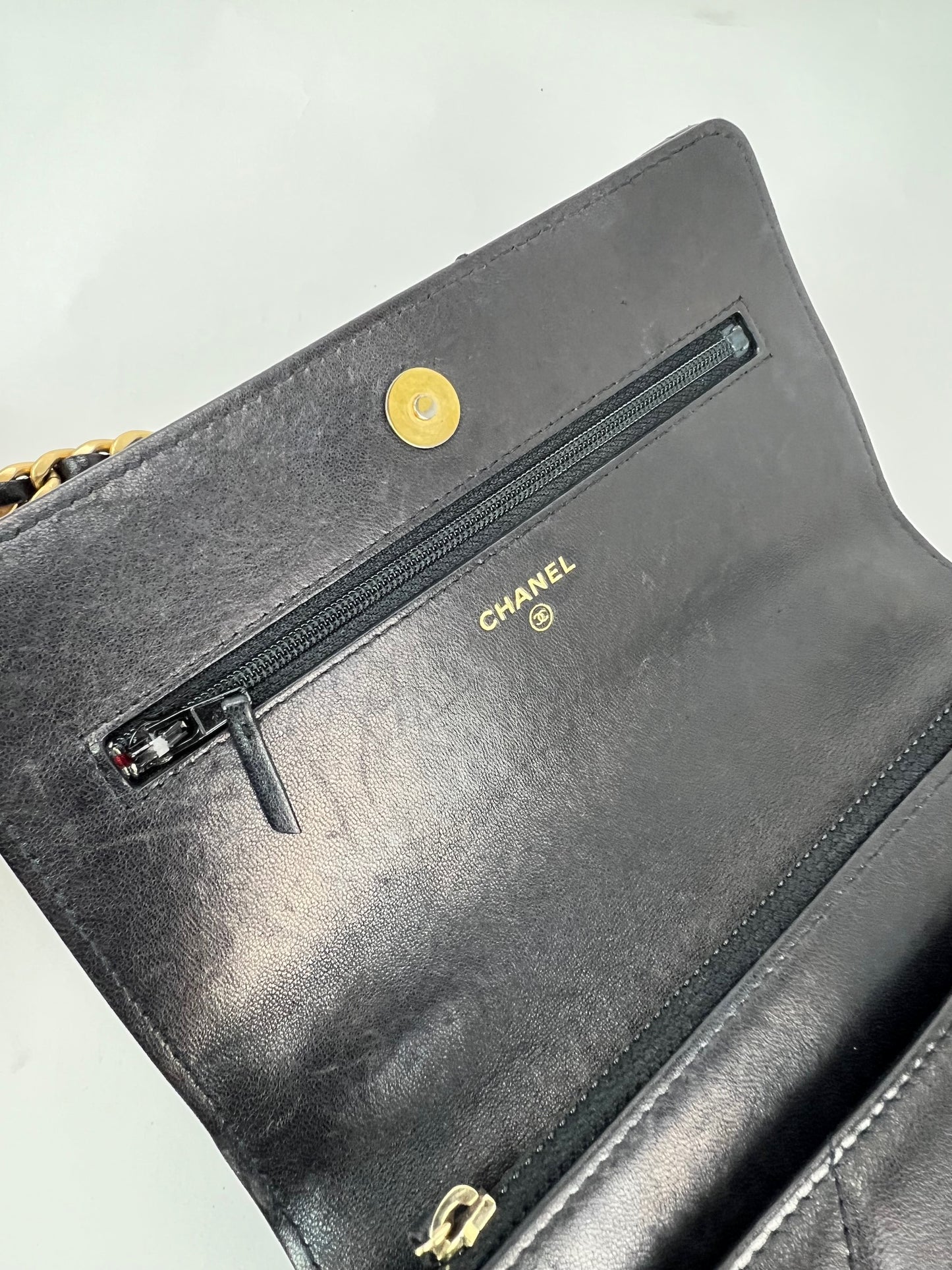 
                  
                    Chanel Lambskin Quilted Chanel 19 Wallet on a Chain Black Bag
                  
                