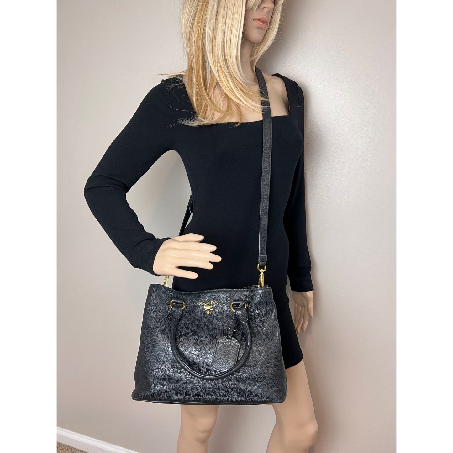 
                  
                    Prada Vitello Phenix Top Handle Black Leather Crossbody Bag
                  
                