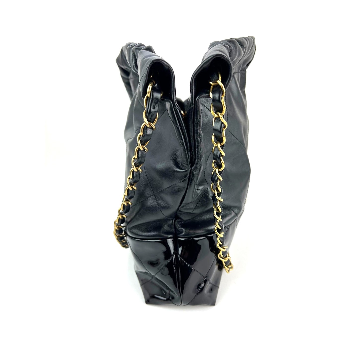 
                  
                    Chanel 22 Small Black Shiny And Patent Calfskin Gold Harware Shoulder Bag
                  
                