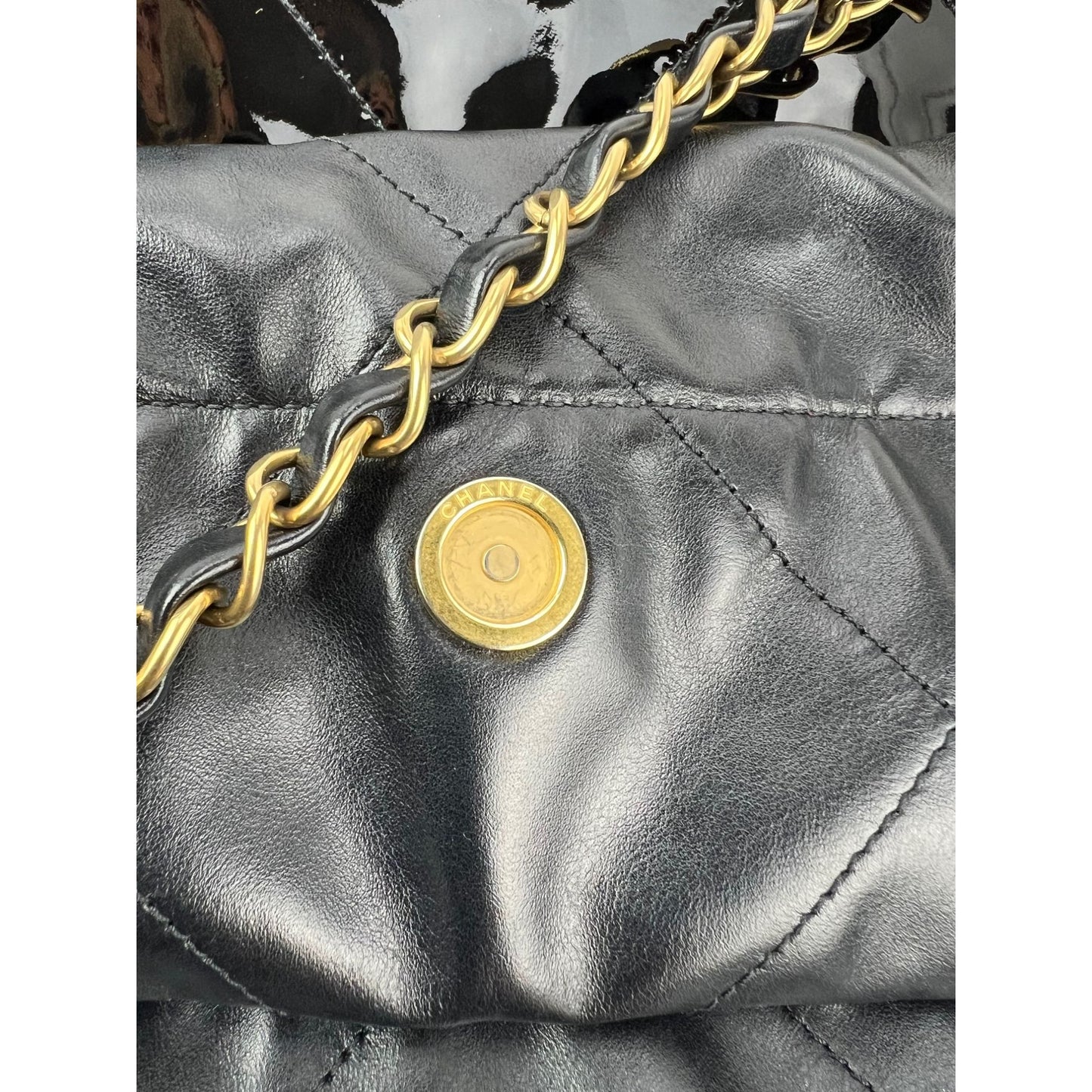 
                  
                    Chanel 22 Small Black Shiny And Patent Calfskin Gold Harware Shoulder Bag
                  
                