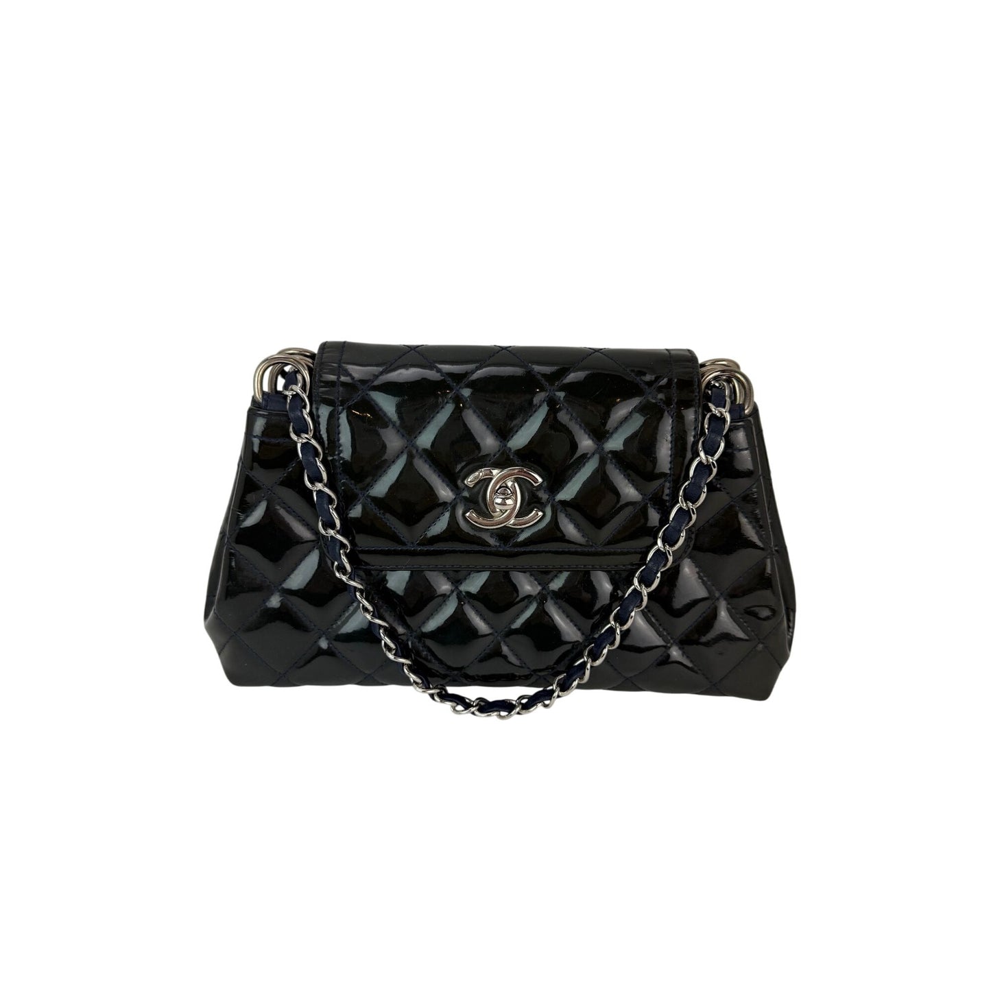 
                  
                    Chanel Medium Coco Shine Accordion Patent Leather Dark Navy Flap Crossbody Bag
                  
                