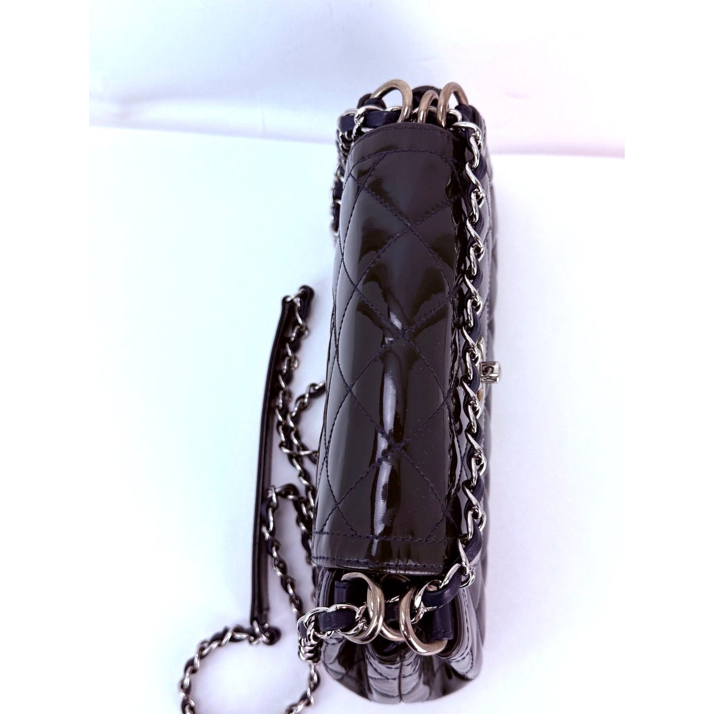 
                  
                    Chanel Medium Coco Shine Accordion Patent Leather Dark Navy Flap Crossbody Bag
                  
                