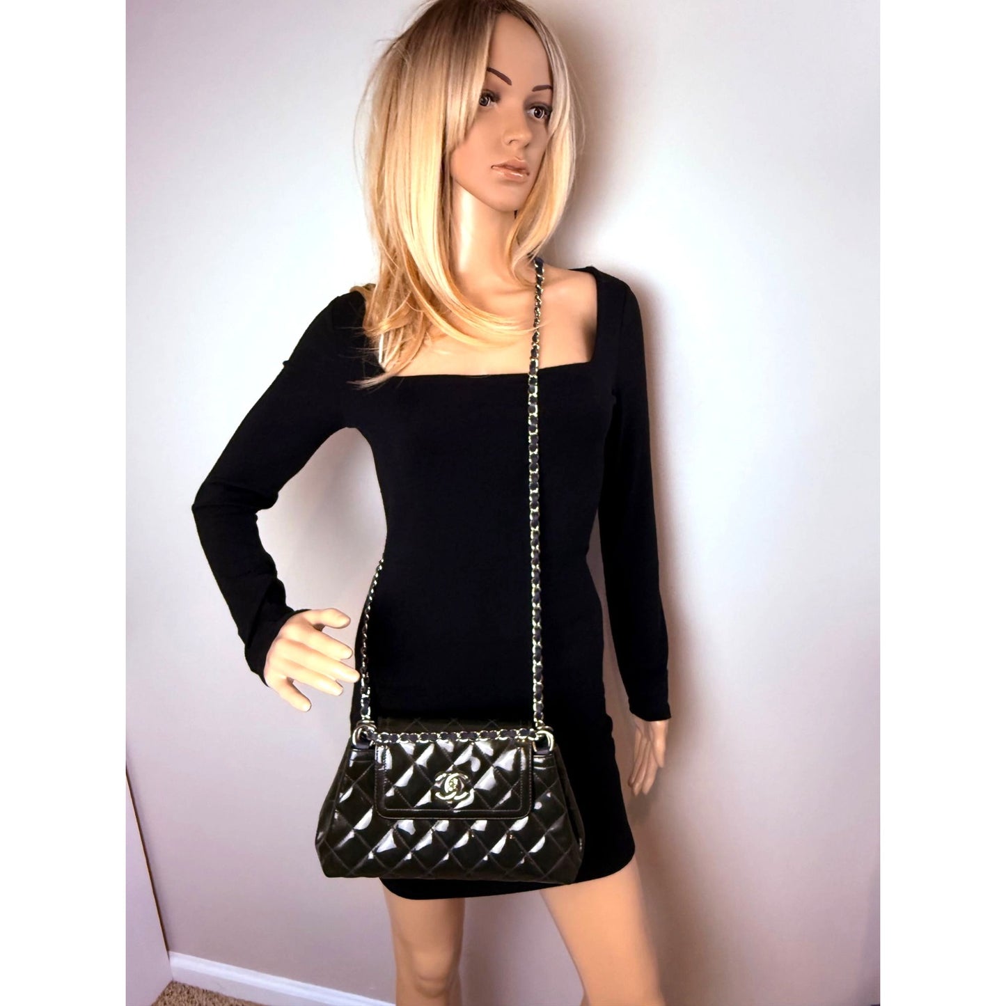 
                  
                    Chanel Medium Coco Shine Accordion Patent Leather Dark Navy Flap Crossbody Bag
                  
                