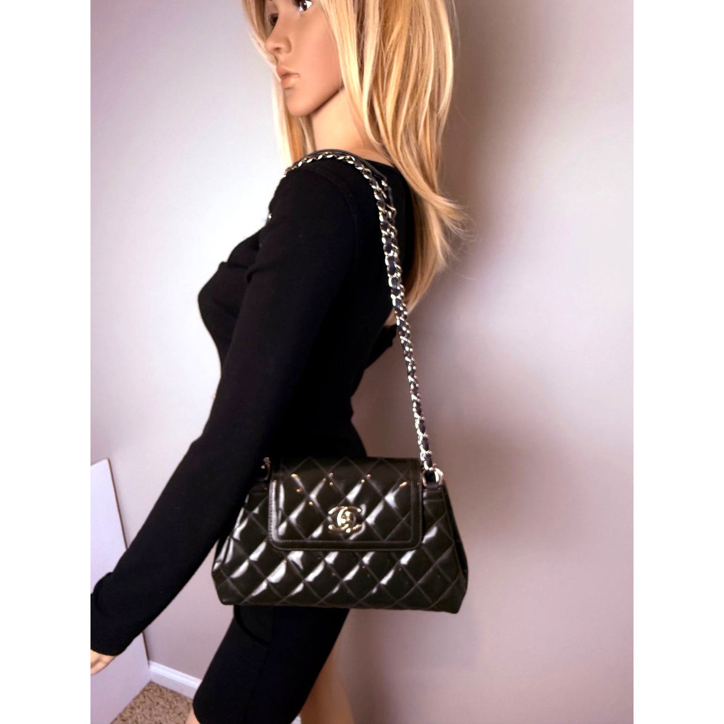 
                  
                    Chanel Medium Coco Shine Accordion Patent Leather Dark Navy Flap Crossbody Bag
                  
                