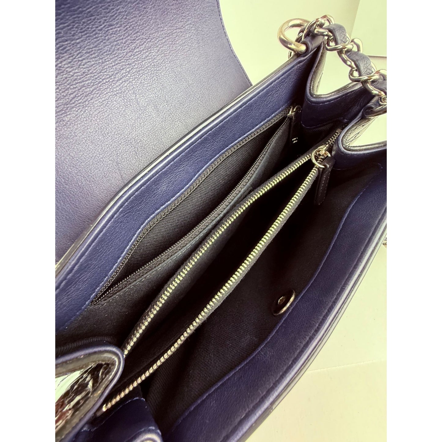 
                  
                    Chanel Medium Coco Shine Accordion Patent Leather Dark Navy Flap Crossbody Bag
                  
                