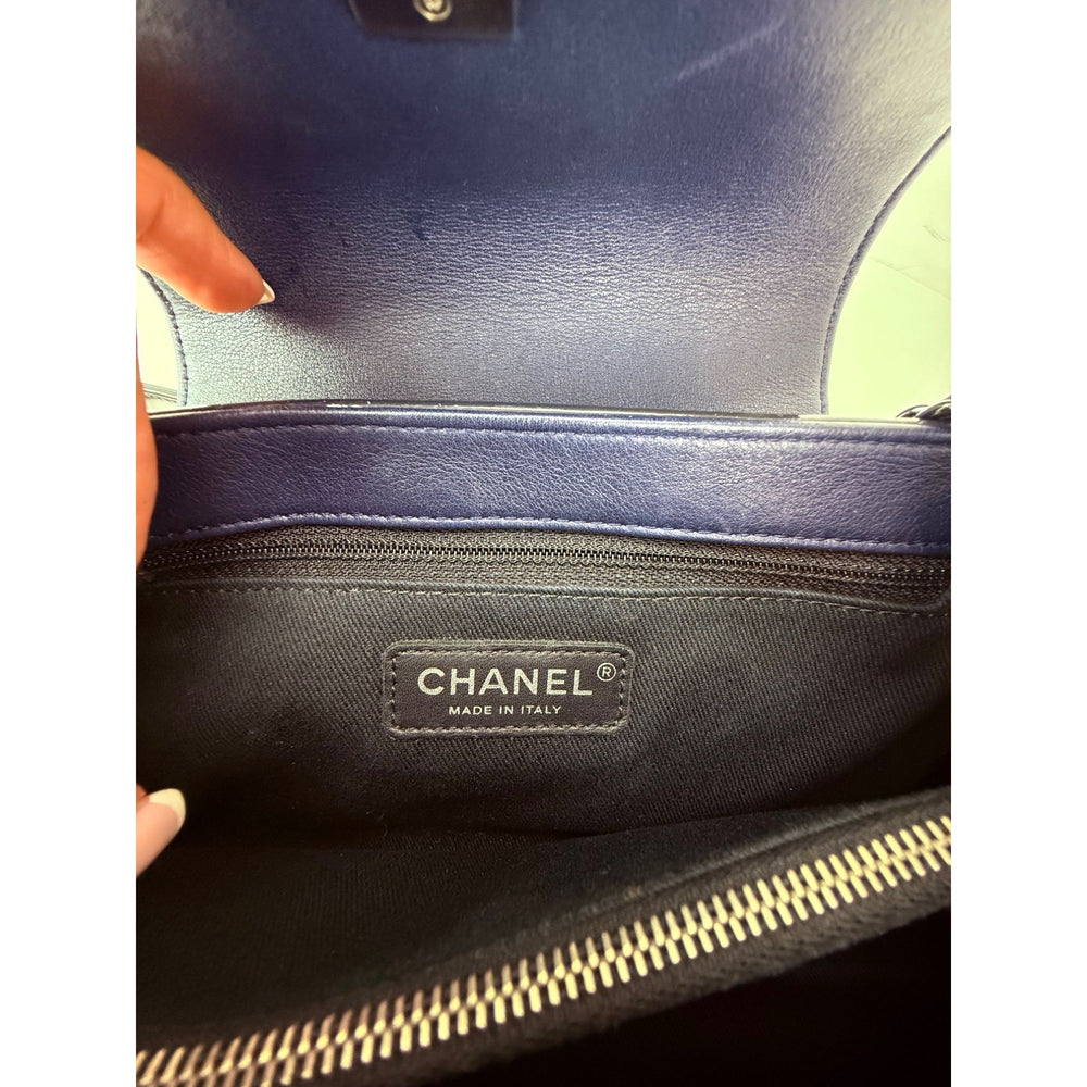 
                  
                    Chanel Medium Coco Shine Accordion Patent Leather Dark Navy Flap Crossbody Bag
                  
                