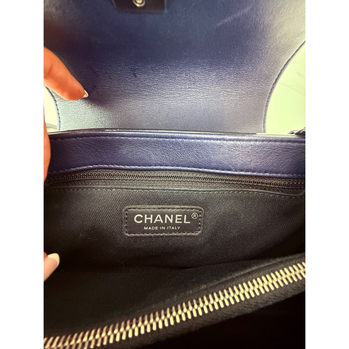 
                  
                    Chanel Medium Coco Shine Accordion Patent Leather Dark Navy Flap Crossbody Bag
                  
                