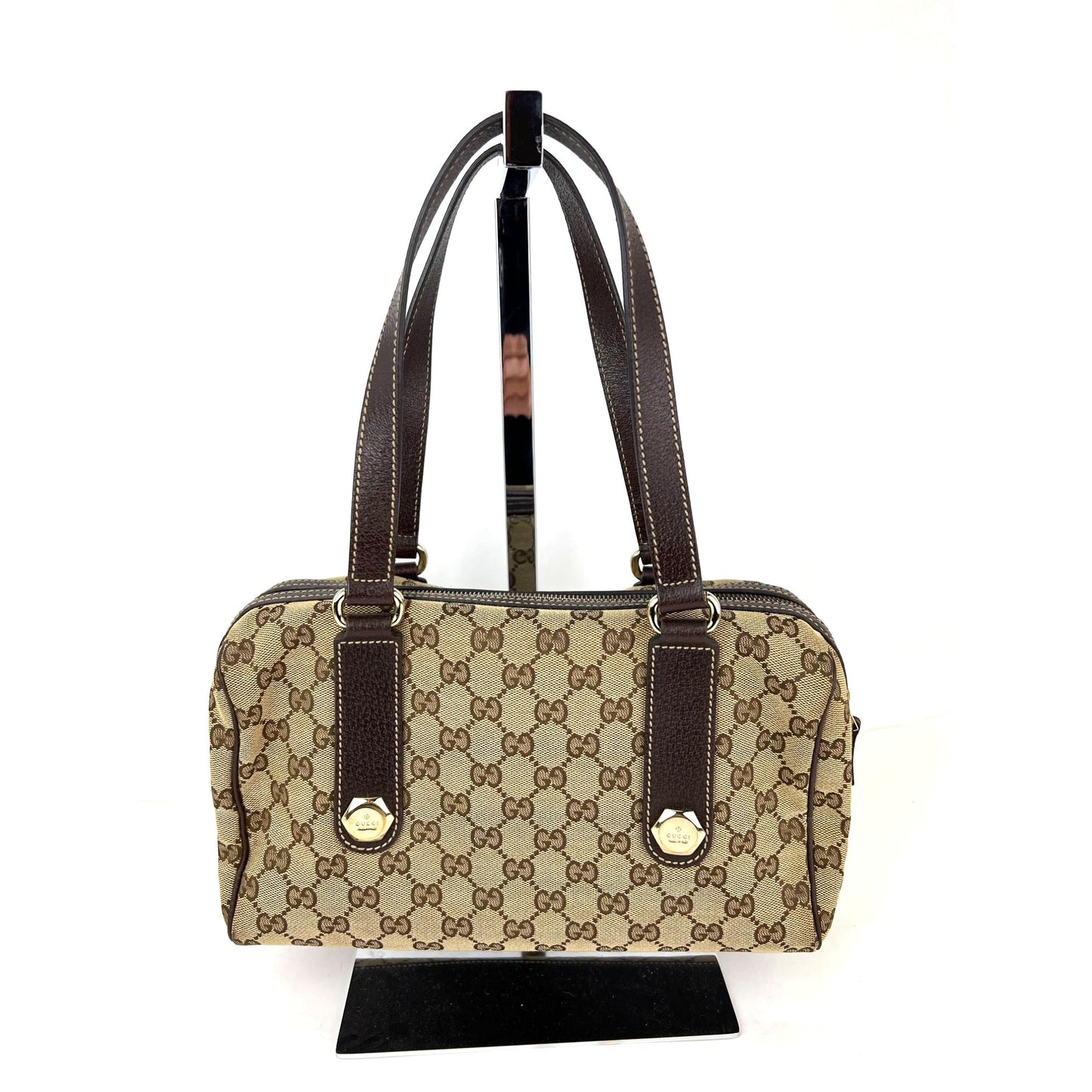 
                  
                    Gucci Small Charmy Brown GG Canvas Boston Bag Vintage
                  
                