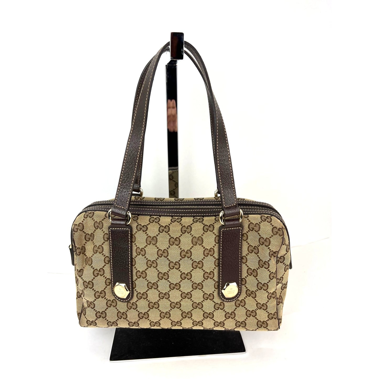
                  
                    Gucci Small Charmy Brown GG Canvas Boston Bag Vintage
                  
                