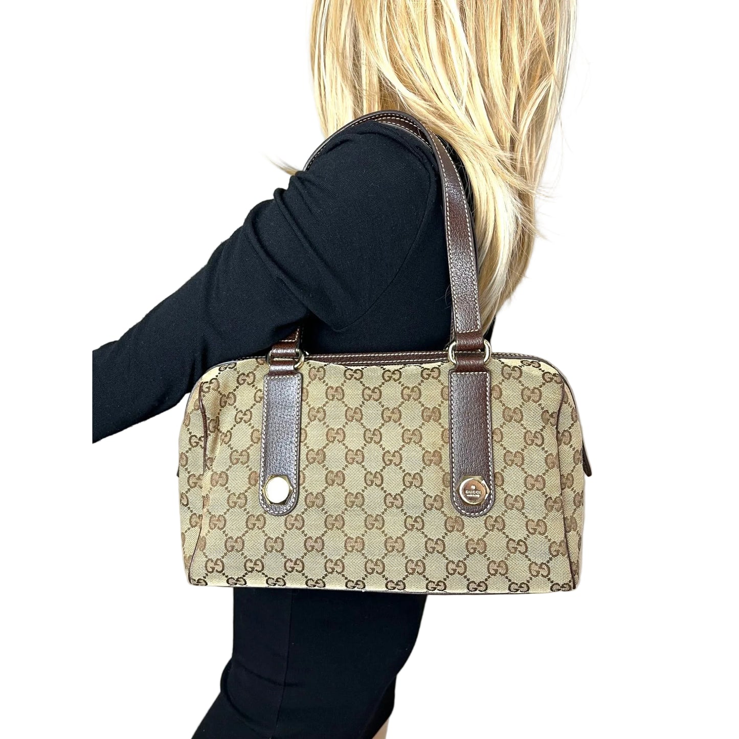 
                  
                    Gucci Small Charmy Brown GG Canvas Boston Bag Vintage
                  
                