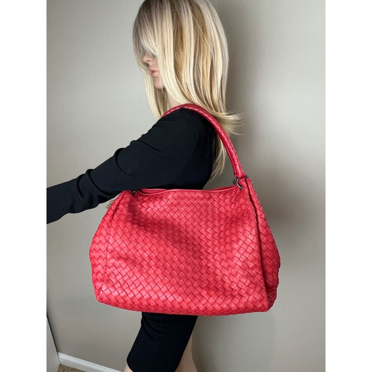 
                  
                    Bottega Veneta Red Intrecciato Leather Shoulder Tote Bag
                  
                