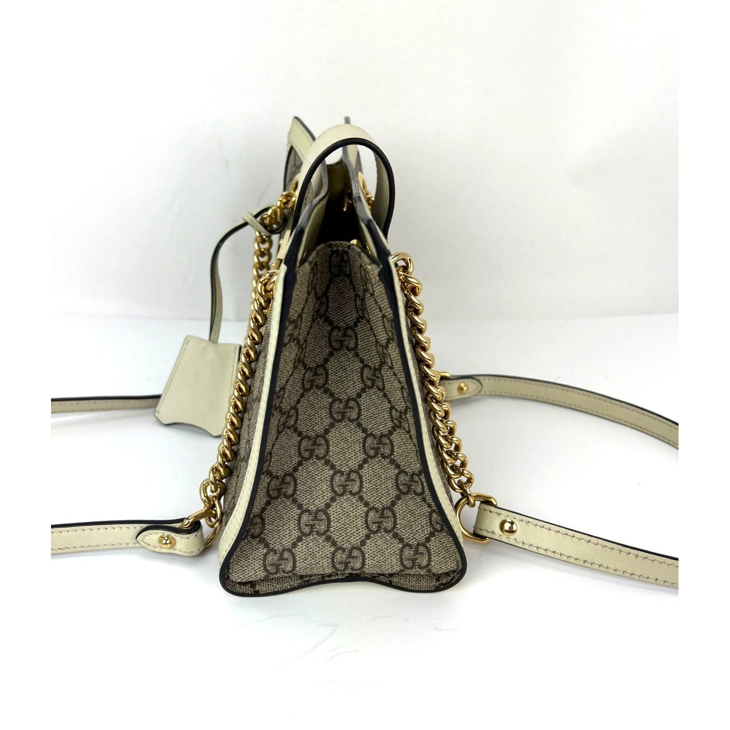 
                  
                    Gucci GG Supreme Small Padlock Leather Ebony Tote Bag
                  
                