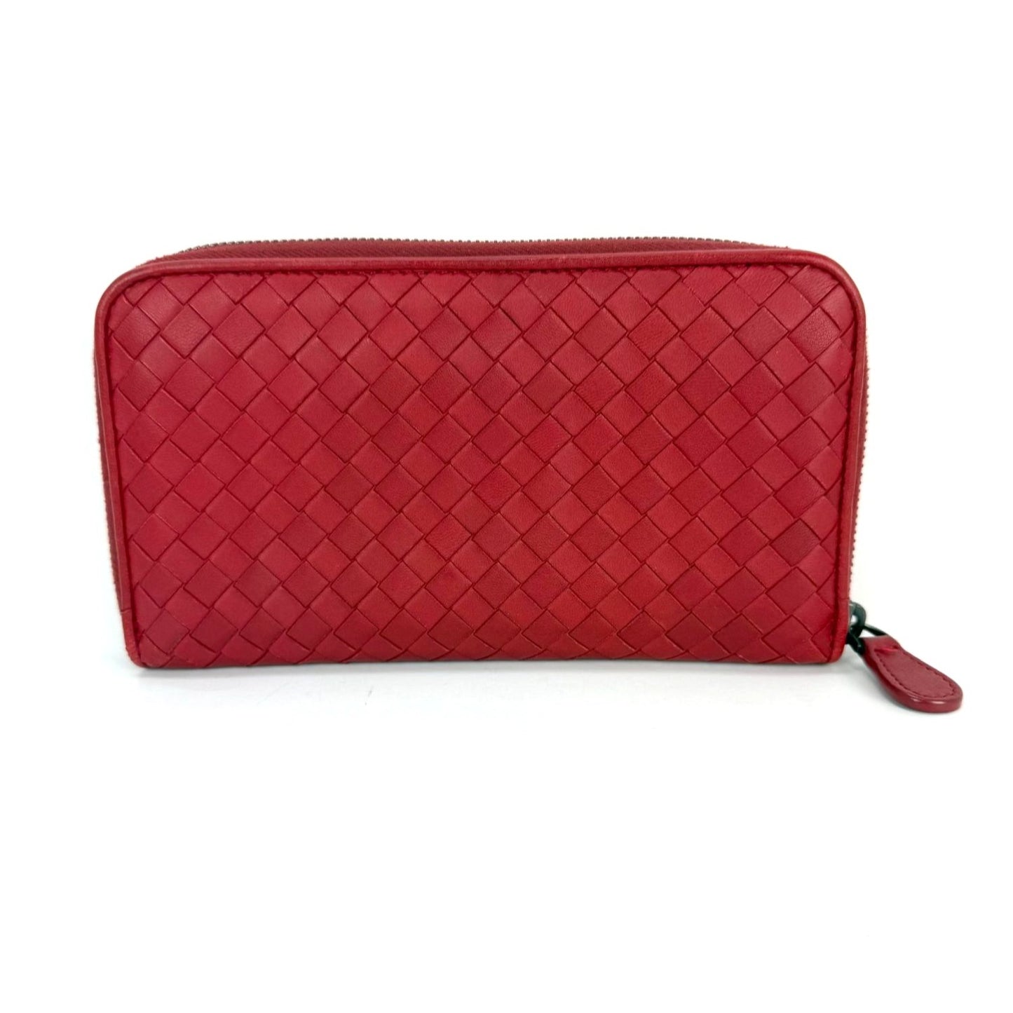 
                  
                    Bottega Veneta Intrecciato Zip Around Leather Wallet Clutch Dark Red
                  
                