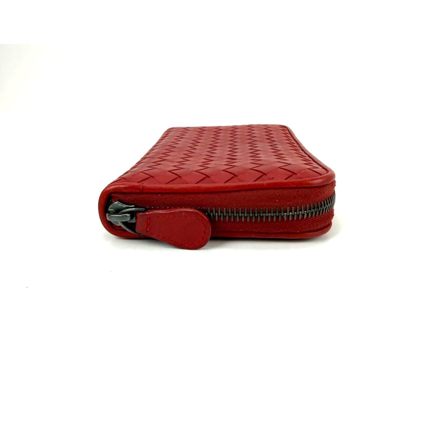 
                  
                    Bottega Veneta Intrecciato Zip Around Leather Wallet Clutch Dark Red
                  
                