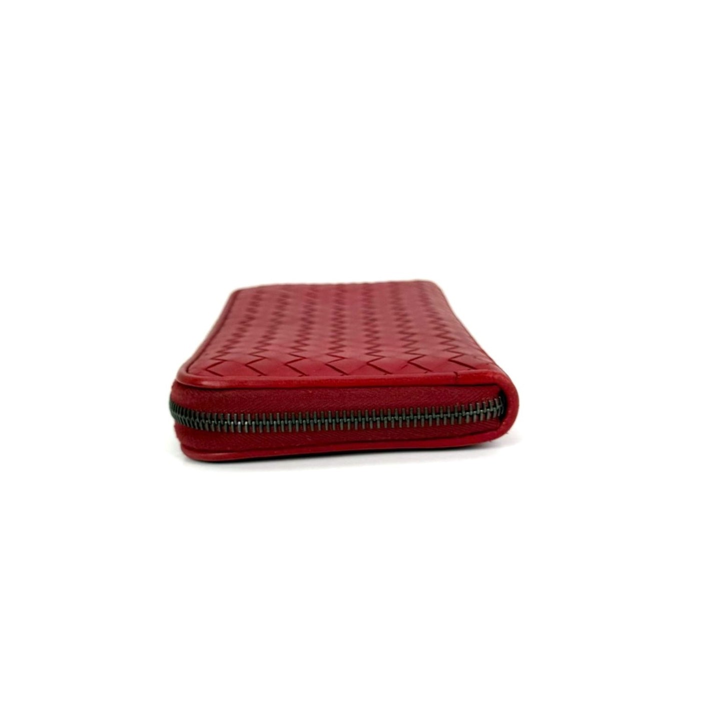 
                  
                    Bottega Veneta Intrecciato Zip Around Leather Wallet Clutch Dark Red
                  
                