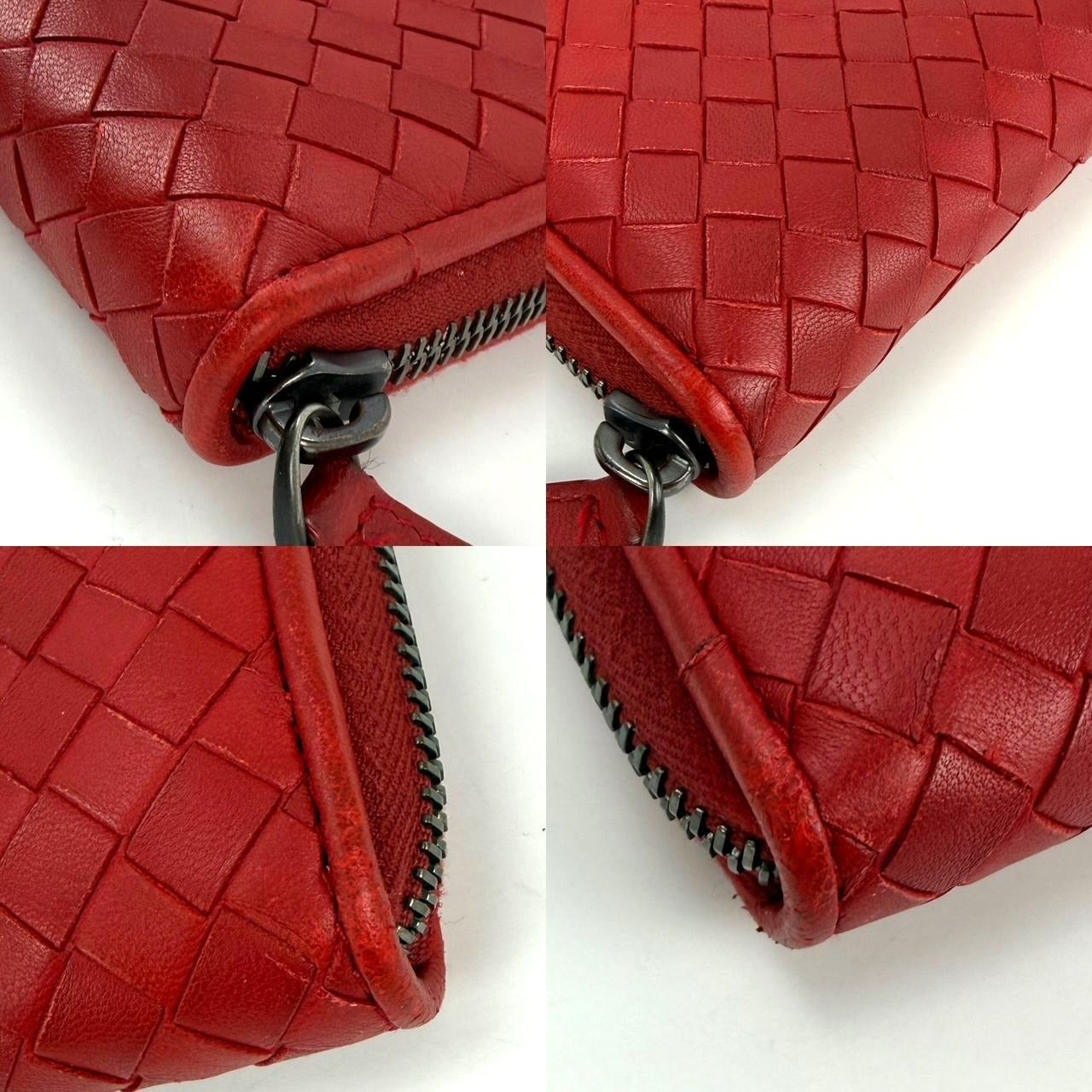
                  
                    Bottega Veneta Intrecciato Zip Around Leather Wallet Clutch Dark Red
                  
                