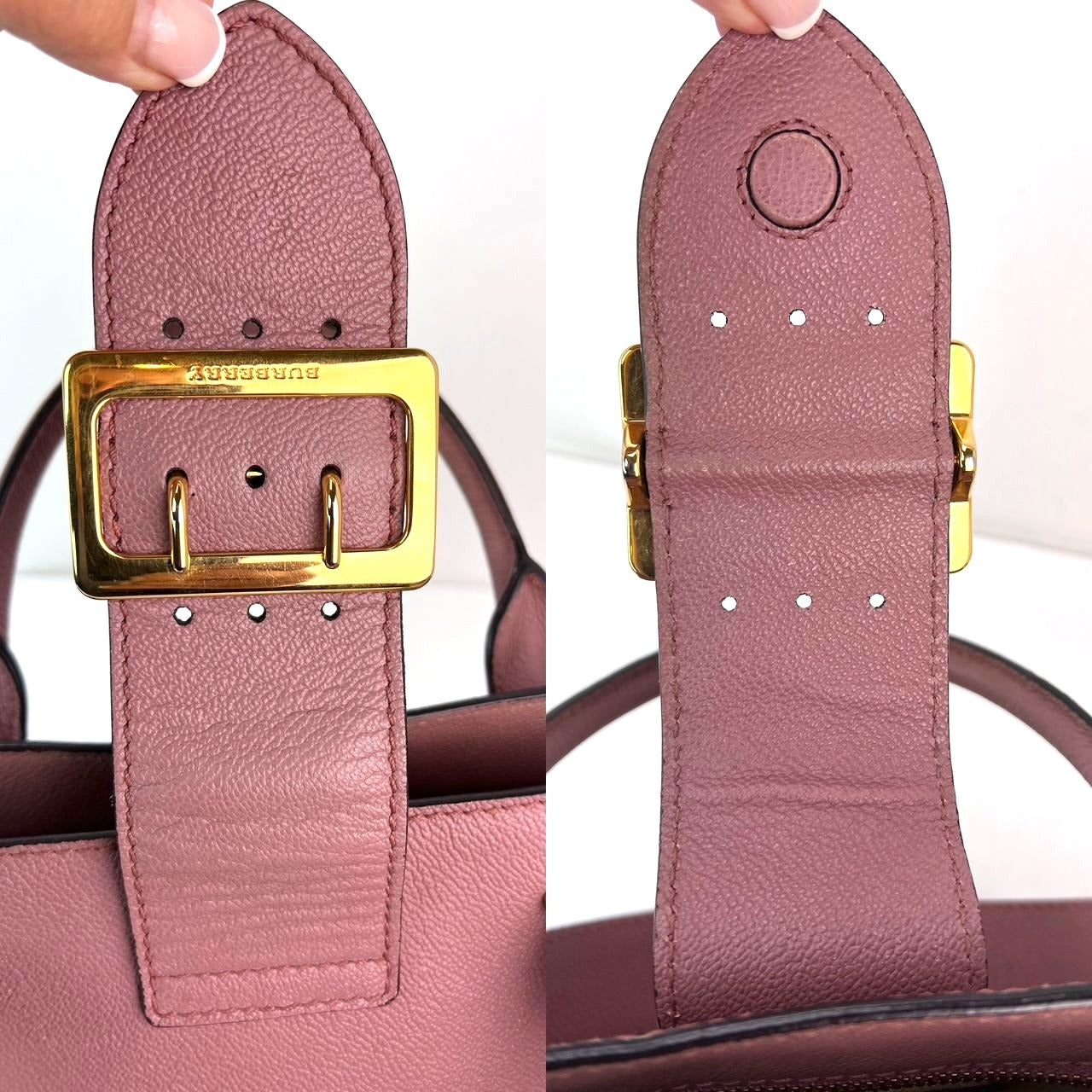 
                  
                    Burberry Grain Leather Small Buckle Dusty Pink Tote Bag
                  
                