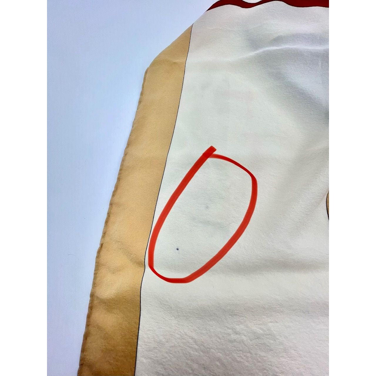 
                  
                    Chanel Beige Black Red Silk Logo Modern Design Scarf
                  
                