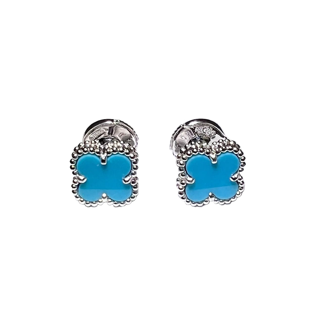 Van Cleef & Arpels 18K White Gold Turquoise Sweet Alhambra Earrings