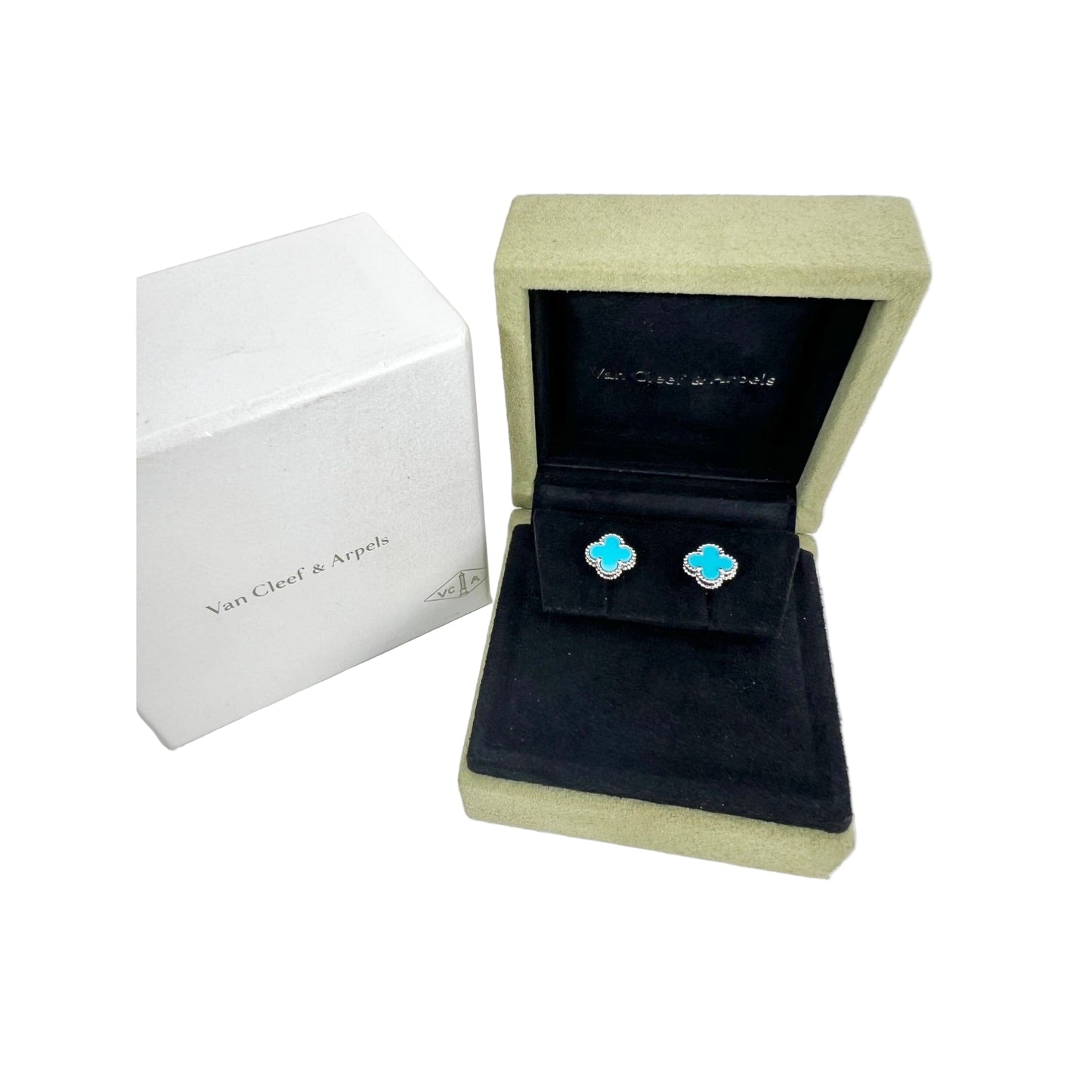 
                  
                    Van Cleef & Arpels 18K White Gold Turquoise Sweet Alhambra Earrings
                  
                