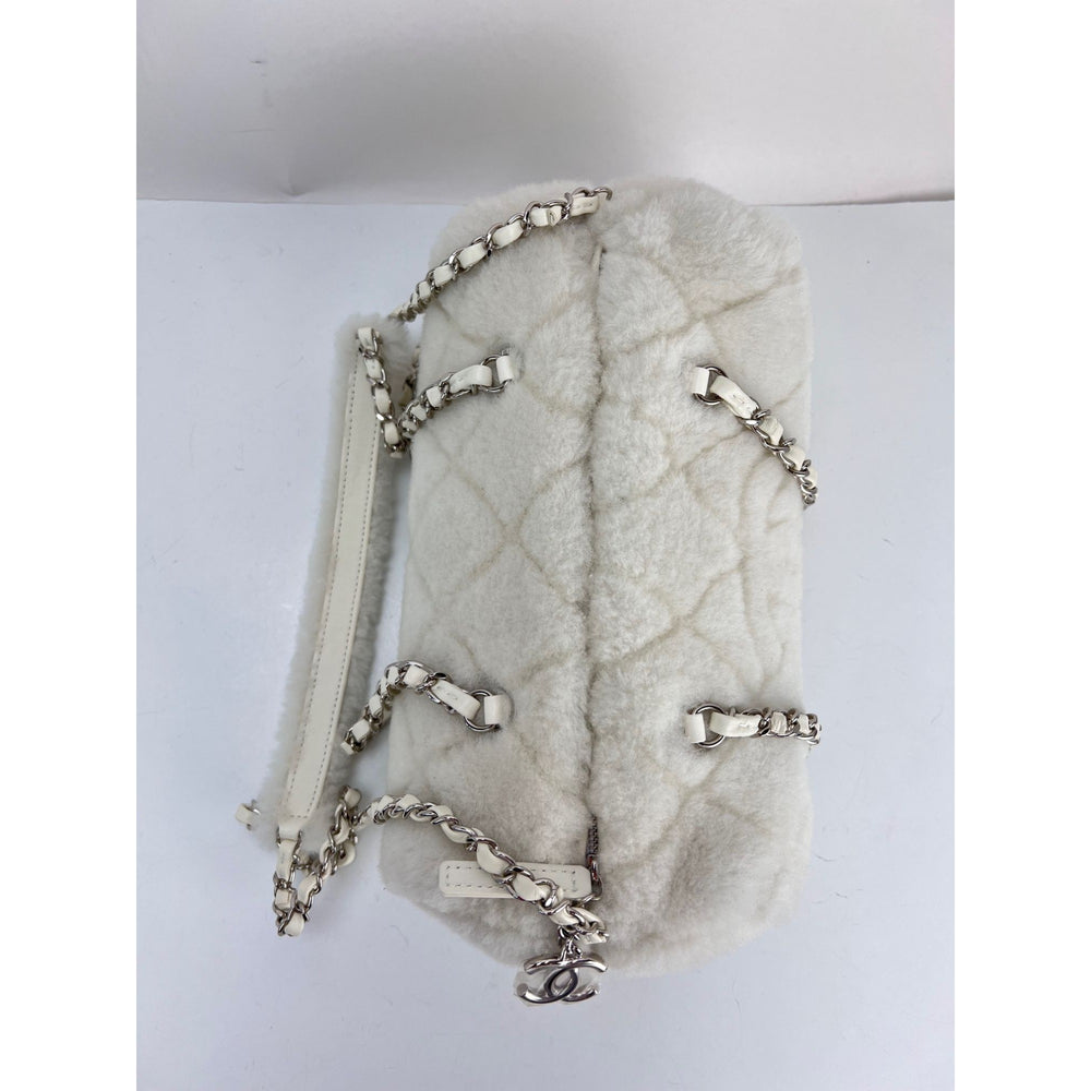 
                  
                    Chanel Shearling Quilted White Lambskin Bowler Crossbody Shoulder Bag
                  
                