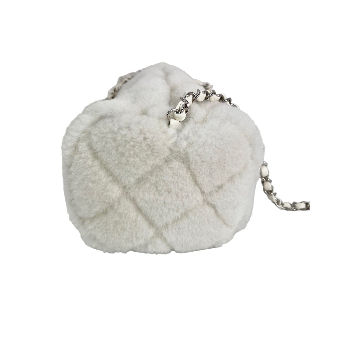 
                  
                    Chanel Shearling Quilted White Lambskin Bowler Crossbody Shoulder Bag
                  
                