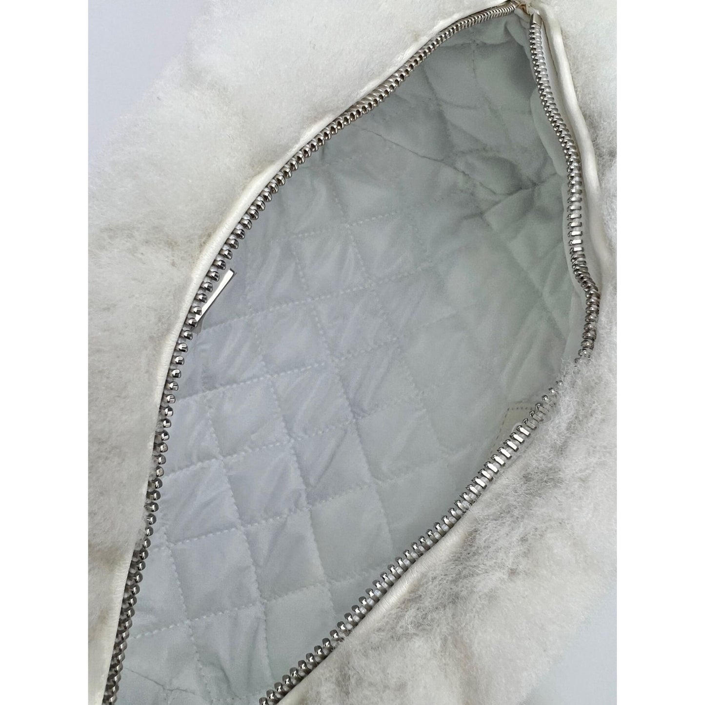 
                  
                    Chanel Shearling Quilted White Lambskin Bowler Crossbody Shoulder Bag
                  
                