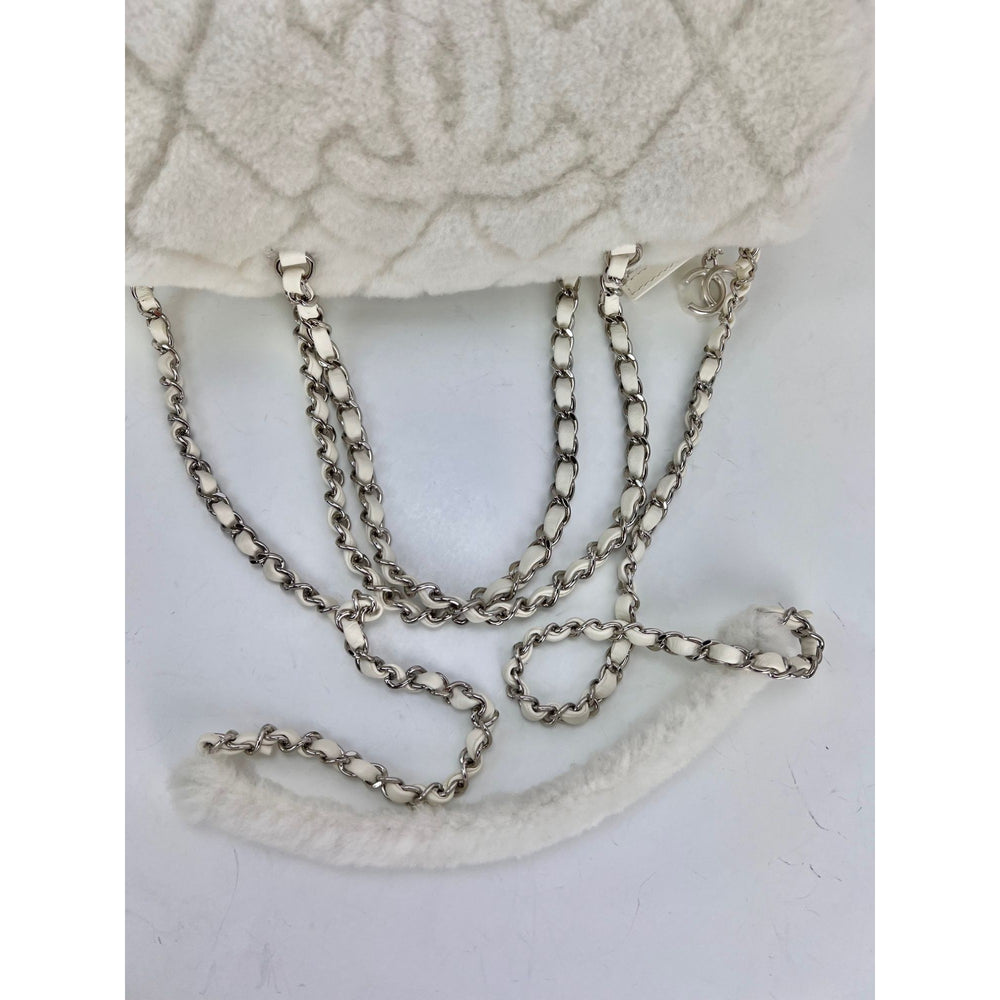 
                  
                    Chanel Shearling Quilted White Lambskin Bowler Crossbody Shoulder Bag
                  
                