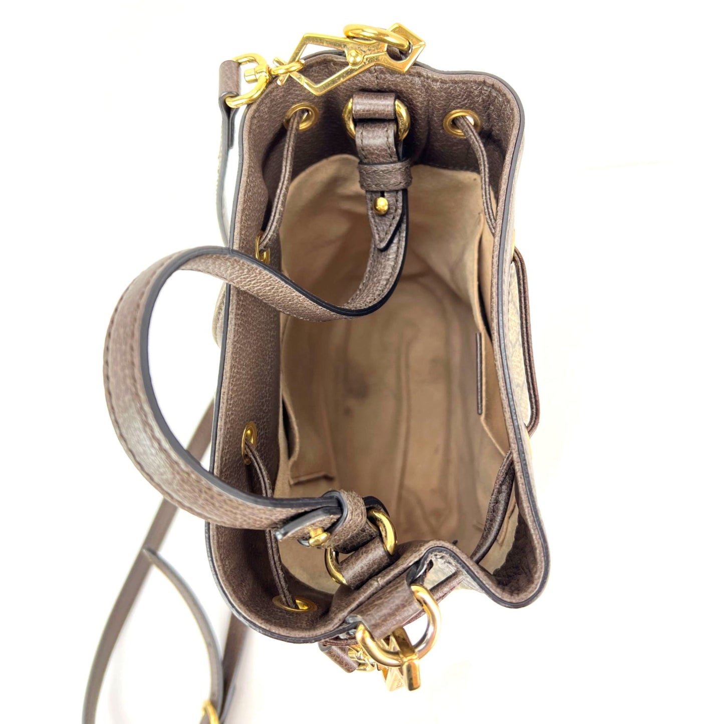 
                  
                    Gucci GG Supreme Ophidia Web Small Brown Bucket Bag
                  
                