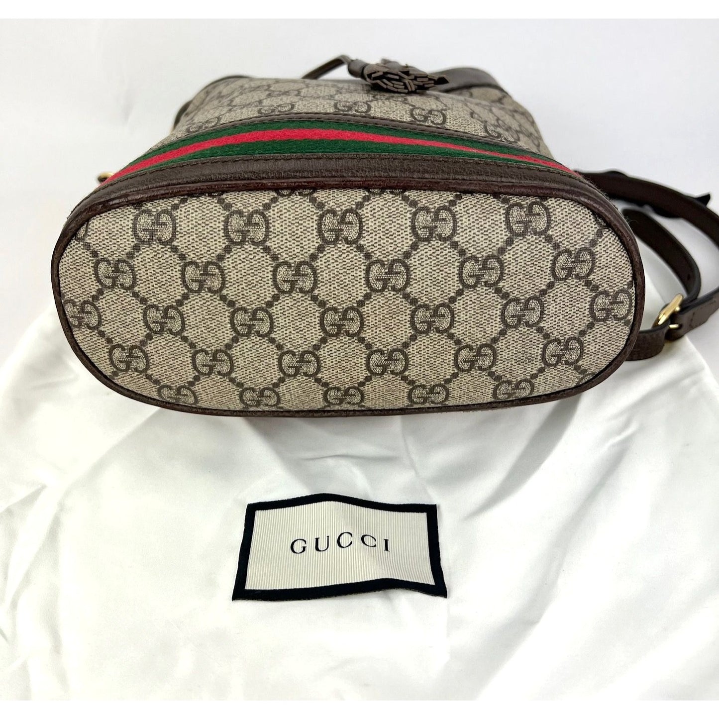 
                  
                    Gucci GG Supreme Ophidia Web Small Brown Bucket Bag
                  
                