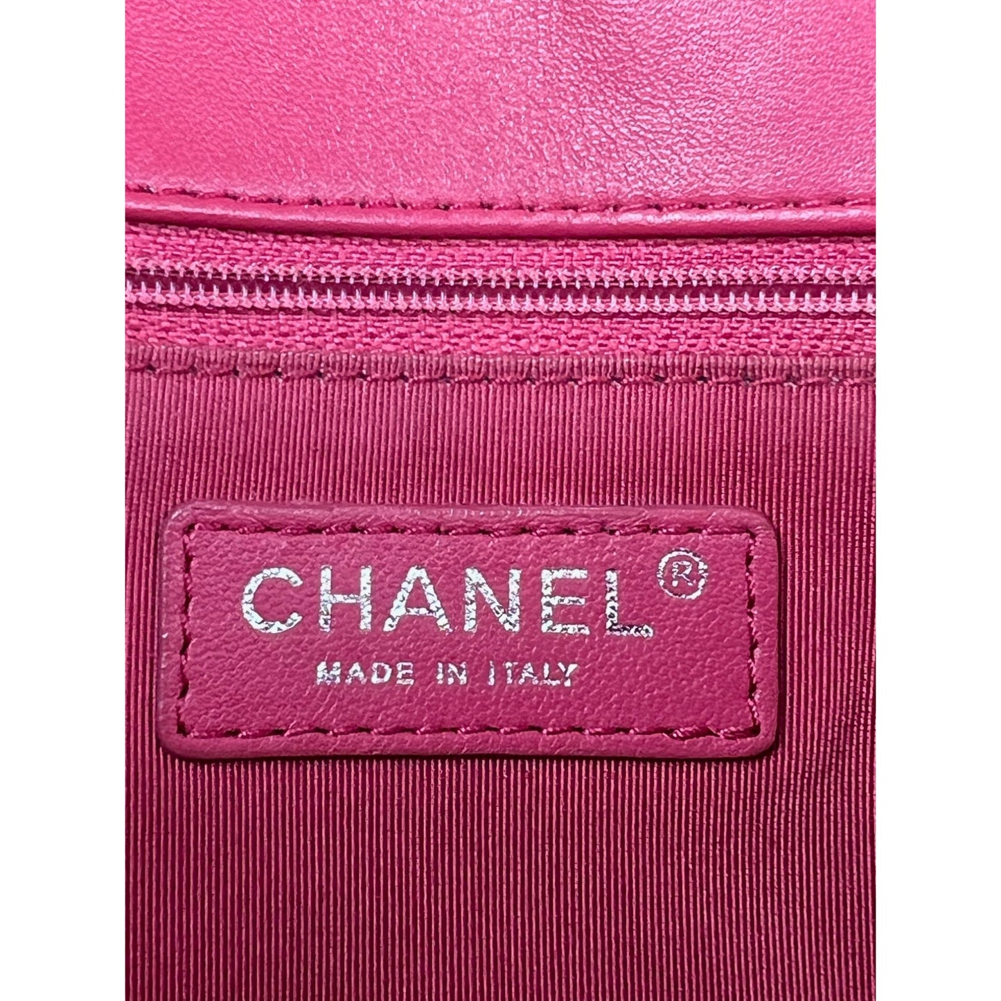 
                  
                    Chanel Pink Calfskin Chevron Medium Round Flap Lambskin Shoulder Bag
                  
                