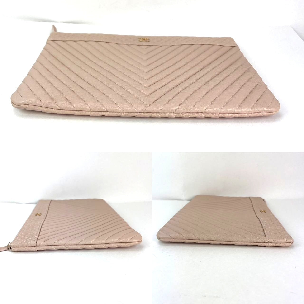 
                  
                    Chanel Caviar Chevron Quilted Large Beige Leather Cosmetic Clutch Bag
                  
                