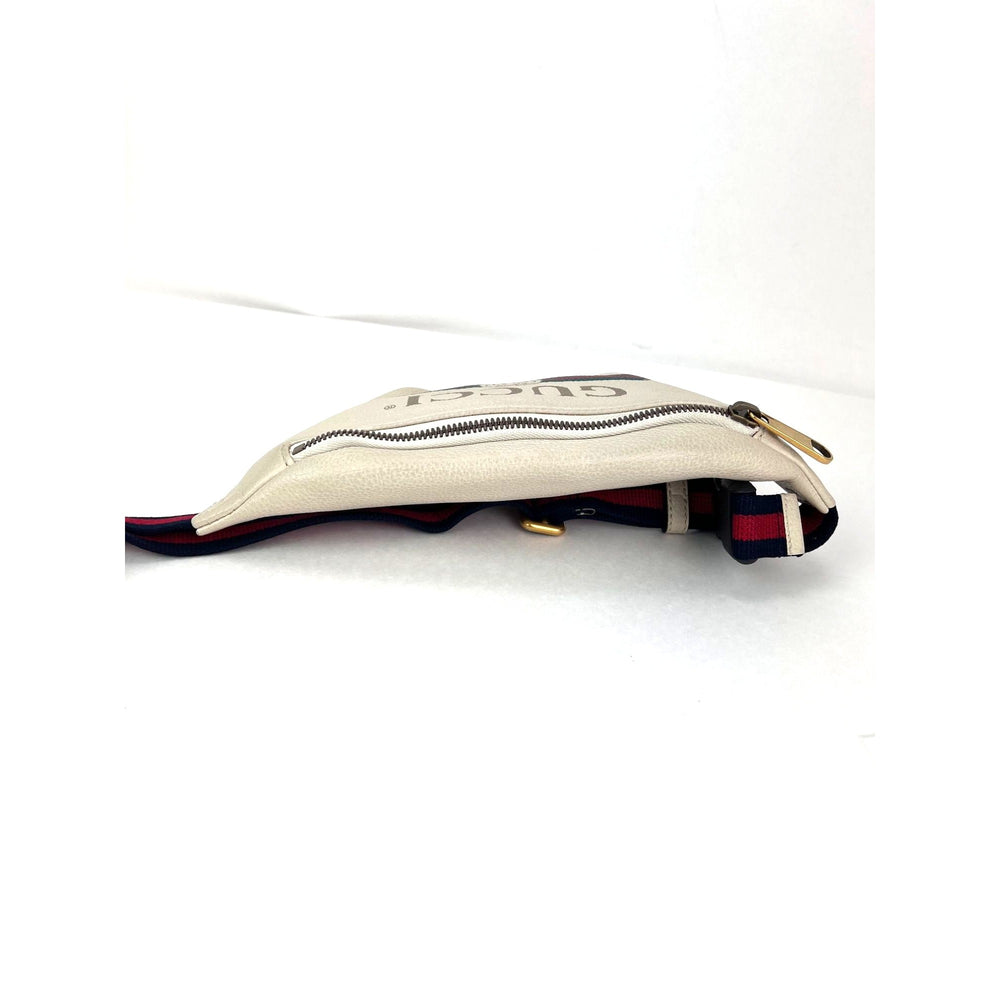 
                  
                    Gucci Logo White Leather Web Belt Sling Bag
                  
                