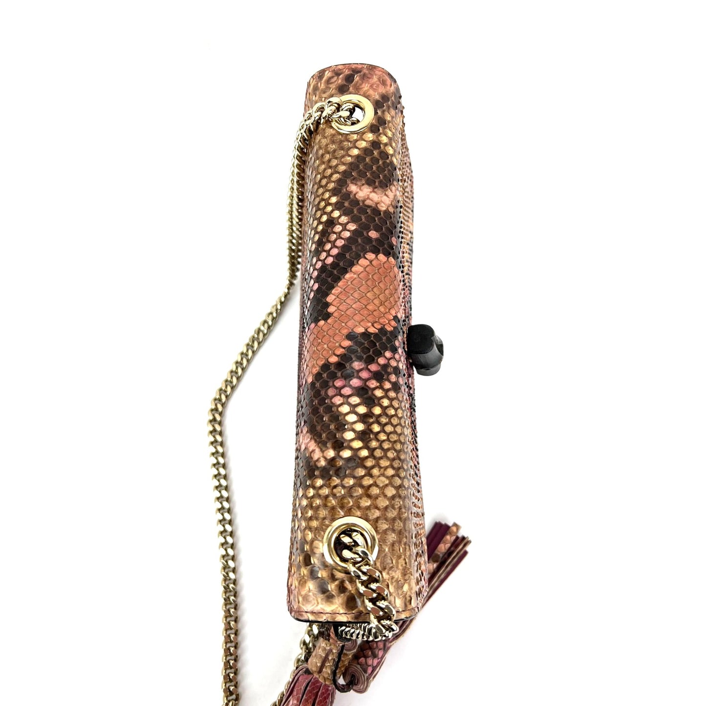 
                  
                    Gucci Miss Bamboo Tassel Chain Beige Brown Pink Python Shoulder Bag
                  
                