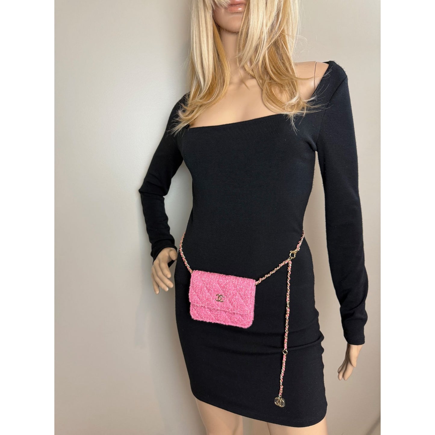 
                  
                    Chanel Tweed Quilted Mini Flap Pink Chain Waist Shoulder Bag
                  
                