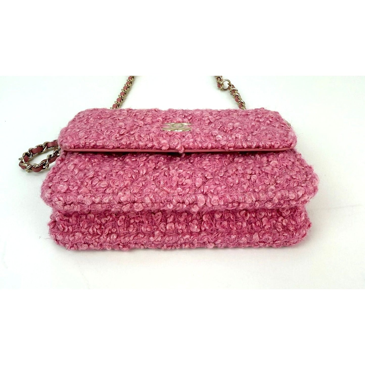 
                  
                    Chanel Tweed Quilted Mini Flap Pink Chain Waist Shoulder Bag
                  
                