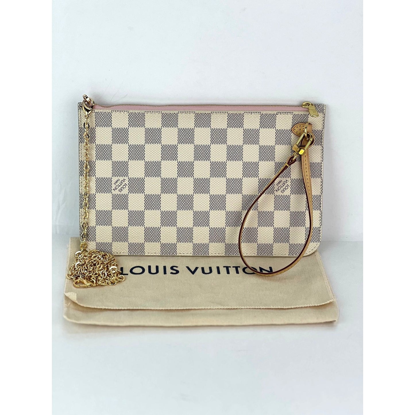 
                  
                    Louis Vuitton Pochette Damier Azur from a Neverfull Wristlet Clutch Bag
                  
                