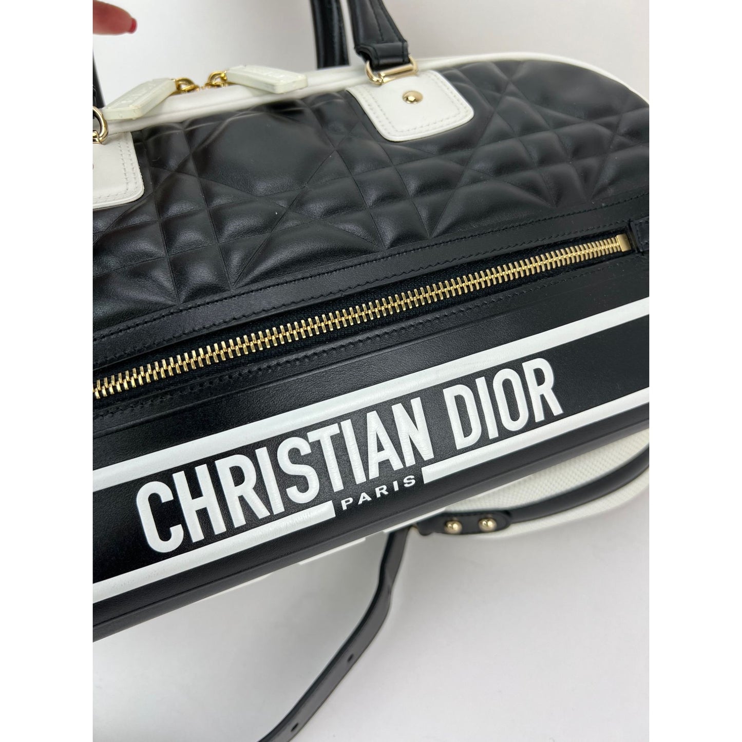
                  
                    Christian Dior Lambskin Cannage Medium Dior Vibe Zip Bowling Bag
                  
                