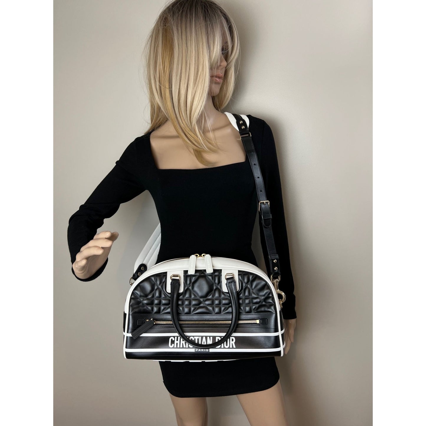 
                  
                    Christian Dior Lambskin Cannage Medium Dior Vibe Zip Bowling Bag
                  
                