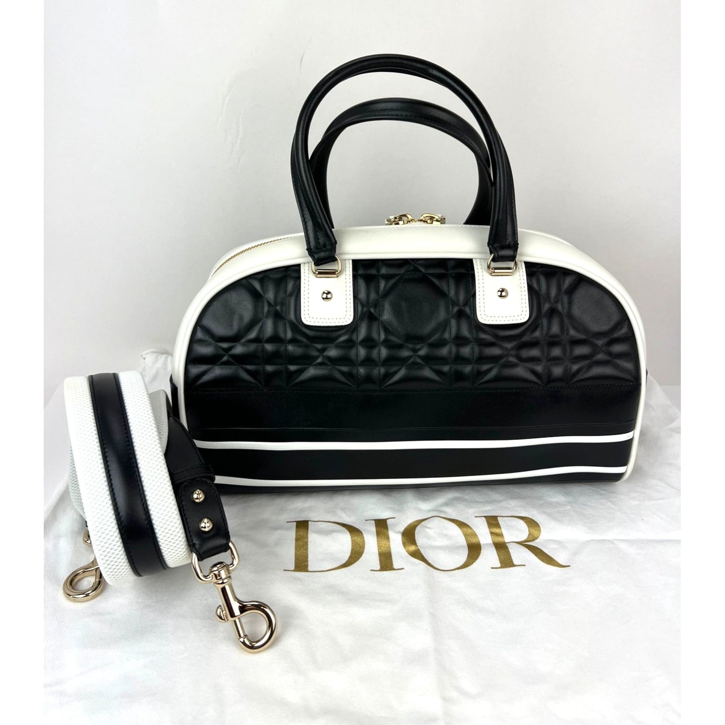
                  
                    Christian Dior Lambskin Cannage Medium Dior Vibe Zip Bowling Bag
                  
                