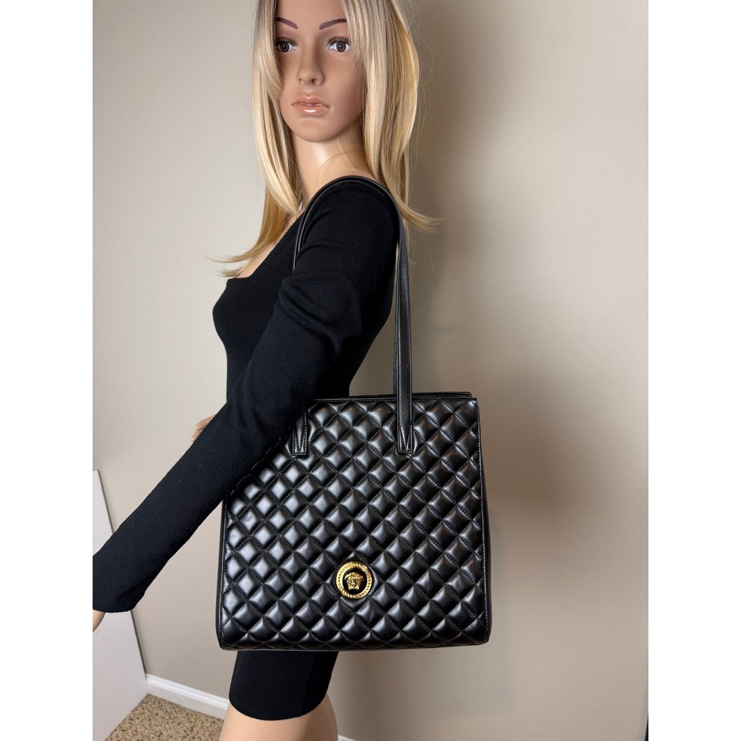 
                  
                    Versace Gianni Nappa Quilted Medusa Black Leather Tote Bag
                  
                