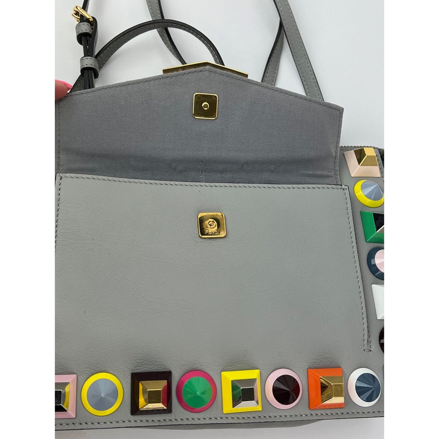 
                  
                    Fendi Rainbow Studs Gray Leather Crossbody Bag
                  
                