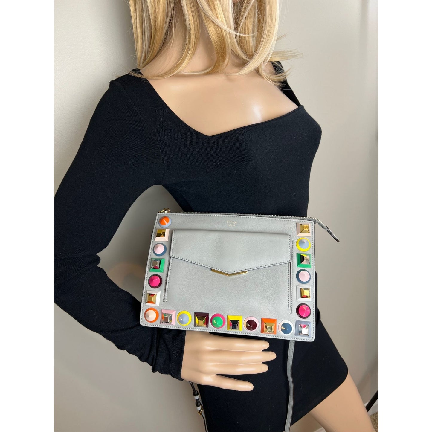 
                  
                    Fendi Rainbow Studs Gray Leather Crossbody Bag
                  
                