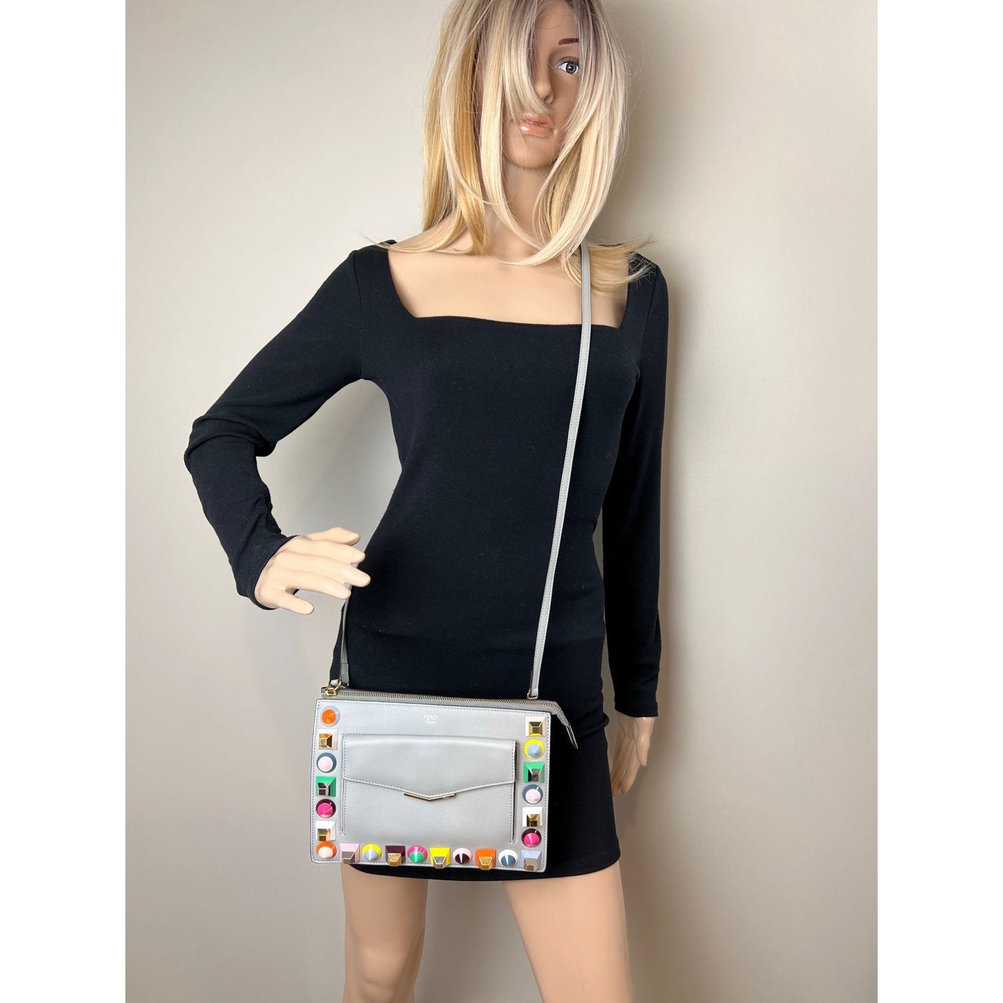 
                  
                    Fendi Rainbow Studs Gray Leather Crossbody Bag
                  
                