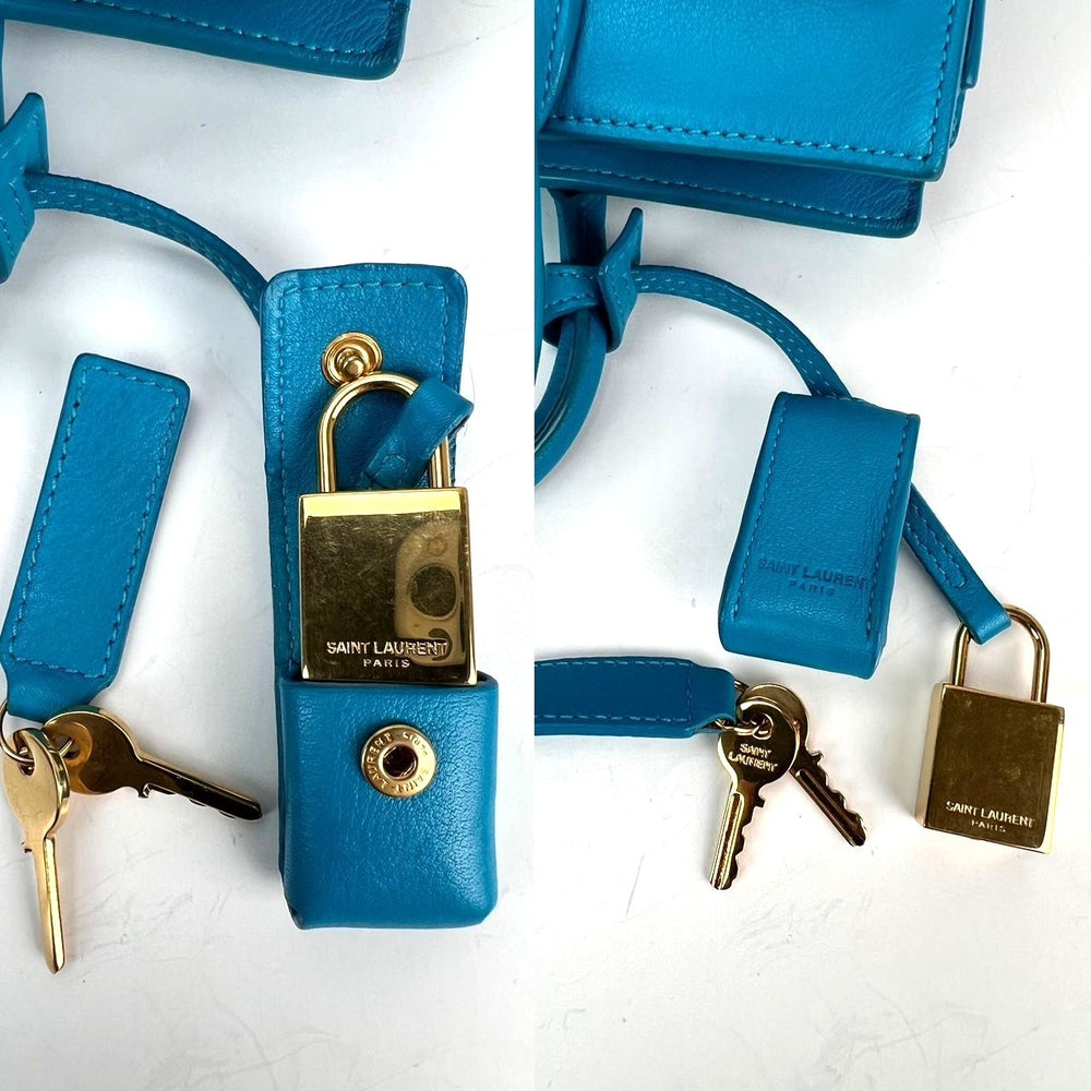 Saint Laurent Sac De Jour Blue Leather Crossbody Hand Bag
