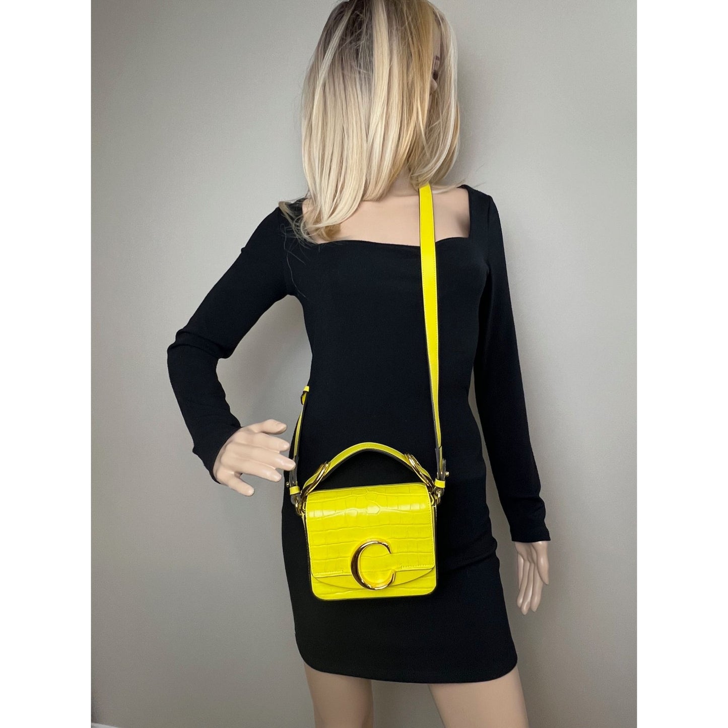 
                  
                    Chloe Mini C Satchel Yellow Croc Embossed Calfskin Bag
                  
                