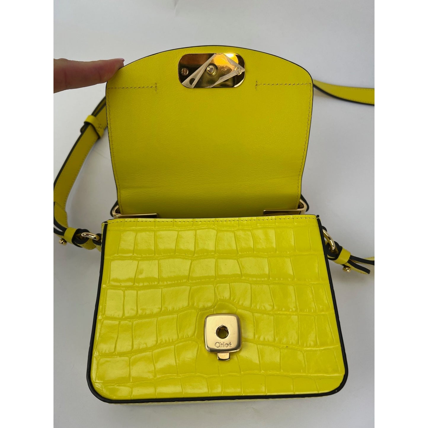 
                  
                    Chloe Mini C Satchel Yellow Croc Embossed Calfskin Bag
                  
                