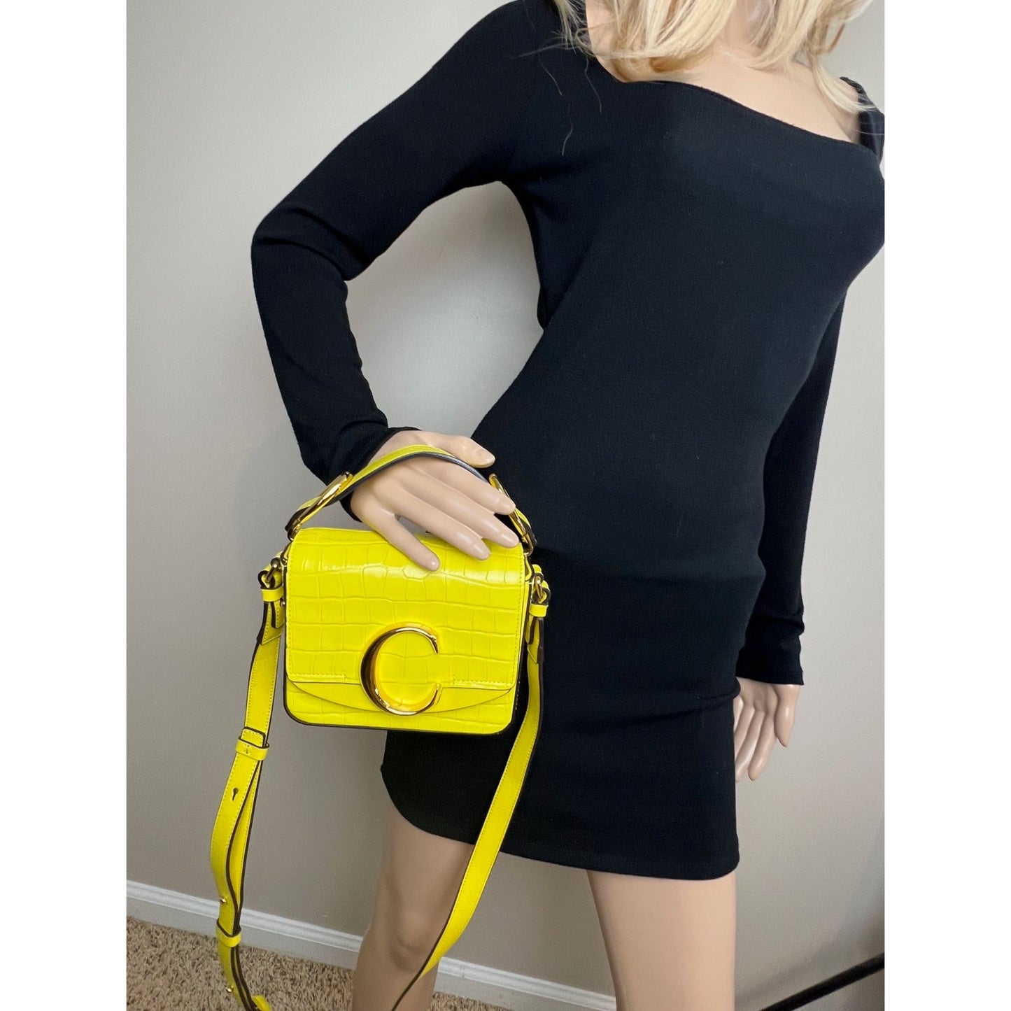 
                  
                    Chloe Mini C Satchel Yellow Croc Embossed Calfskin Bag
                  
                